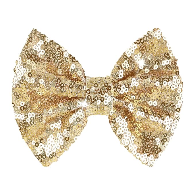 5 inch Glitter Sequin Gold Hair Bows and Clips for Baby Toddler Girls - Big Hair Accessories