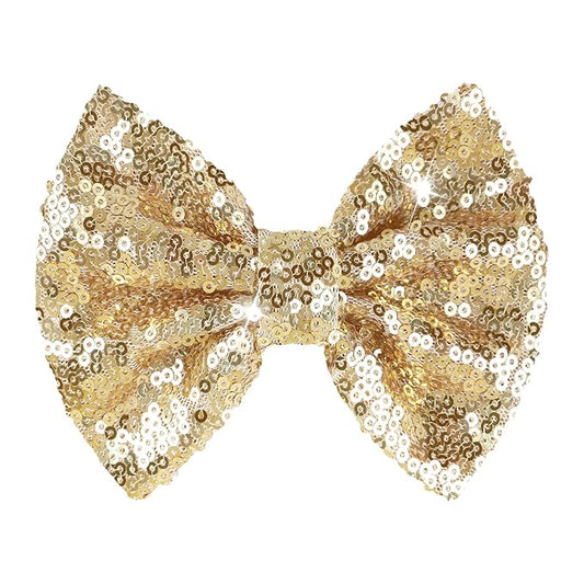 5 inch Glitter Sequin Gold Hair Bows and Clips for Baby Toddler Girls - Big Hair Accessories