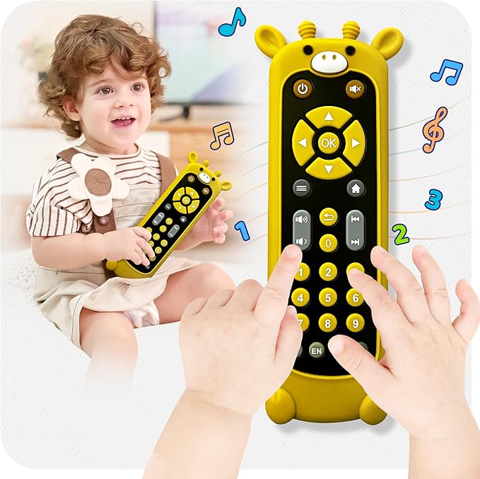 KIRALUMI Baby Remote Control Toy with Giraffes Silicone Cover - Educational Musical Baby Toddler Toys with Realistic Play, Lights, and Sounds - 6, 9, 12, 18 Month Boys Girls Toys Gift