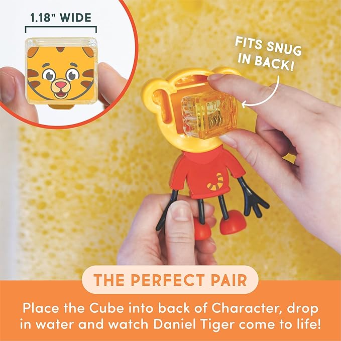 Glo Pals x Daniel Tiger's Neighborhood Water-Activated Bath Toy with 6 Reusable Light-Up Cubes for Sensory Play (Cubes with Character)