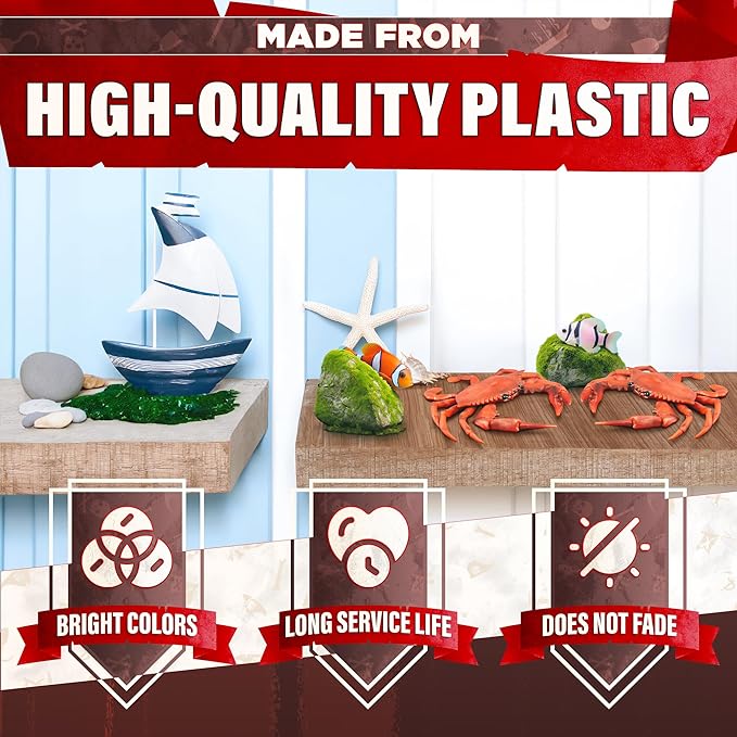 2 Pcs Red Plastic Crab Toy - Crab Decor with Realistic Marine Details, 6.6 X 5.3" Plastic Figurines - Ocean Style Decorations for Beach Theme Displays, Cake Toppers, Aquarium Decor & Seaside Events