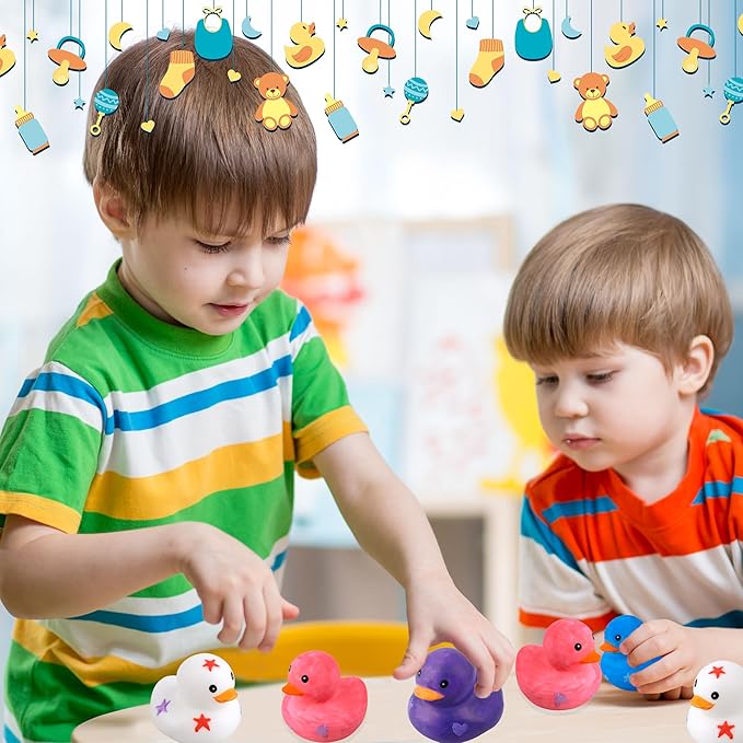 36 Pcs 2 Inch White Blank Rubber Ducks DIY Ducks Bulk Float Bath Toy Squeaky Duckies with Pens of 12 Colors for Baby Gifts Birthday Pool Activity Supplies
