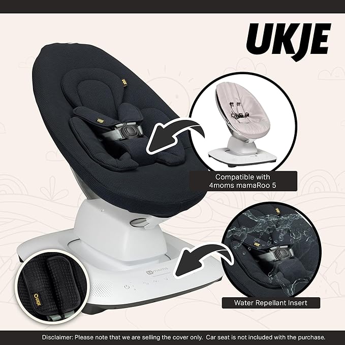 Ukje Swing Insert Rocker Cover Compatible with 4moms mamaRoo 5 Rockaroo Swing, Swing Accessories with Reversible Design, Easy to Install, Handmade in Europe - Black