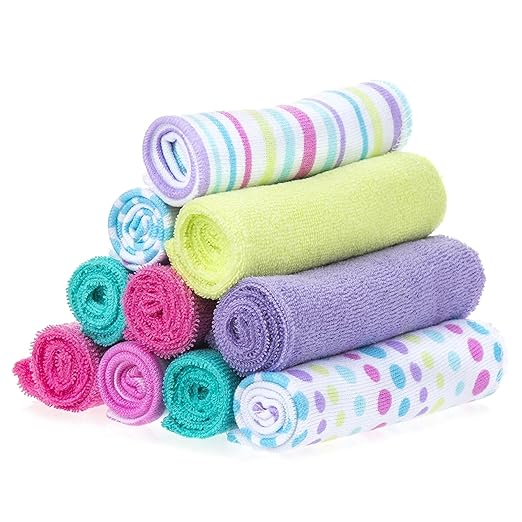 Spasilk Washcloth Wipes Set for Newborn Boys and Girls, Soft Terry Washcloth Set, Pack of 10, Aqua Bubbles, (010-1201)