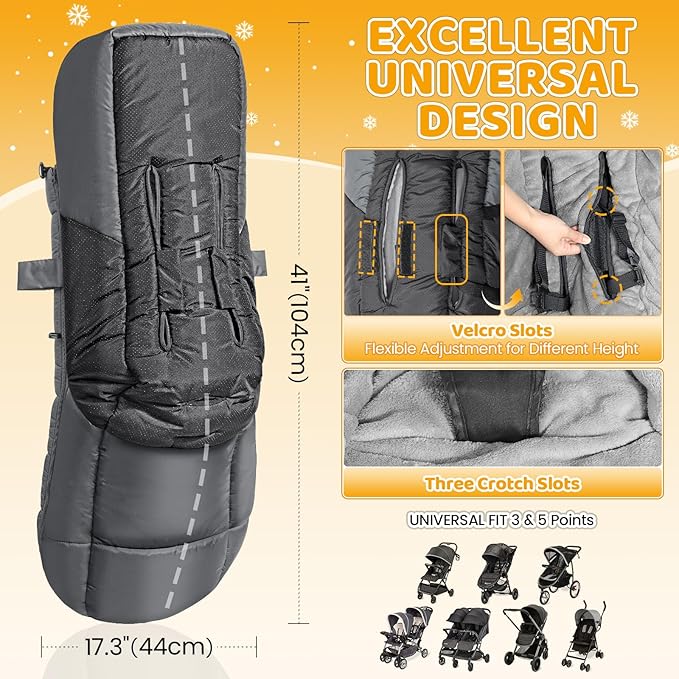 IvyWind Stroller Footmuff, Baby Winter Stroller Bunting Bag with Removable Zipper, Universal Warm Sleeping Bag for Cold Weather, Waterproof & Cozy Fleece Lining for Toddler Infant Kids, Dark Gray
