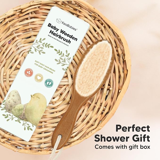 Wooden Baby Hair Brush for Toddler Girls, Boys - Cradle Cap Brush for Babies, Soft Goat Bristles, Perfect Gentle Scalp Newborn Comb for Infant, Girls, Boys, Bath Essentials(Dark Walnut, Regular)