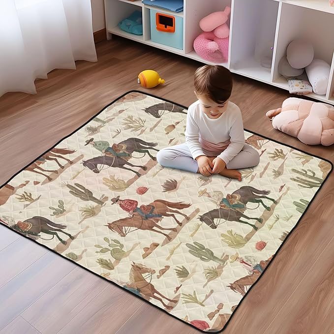 Cactus Cowboys Baby Playmat Washable Playroom Crawling Mat Non-Slip Play Mats for Floor 50x50 Playpen Mat