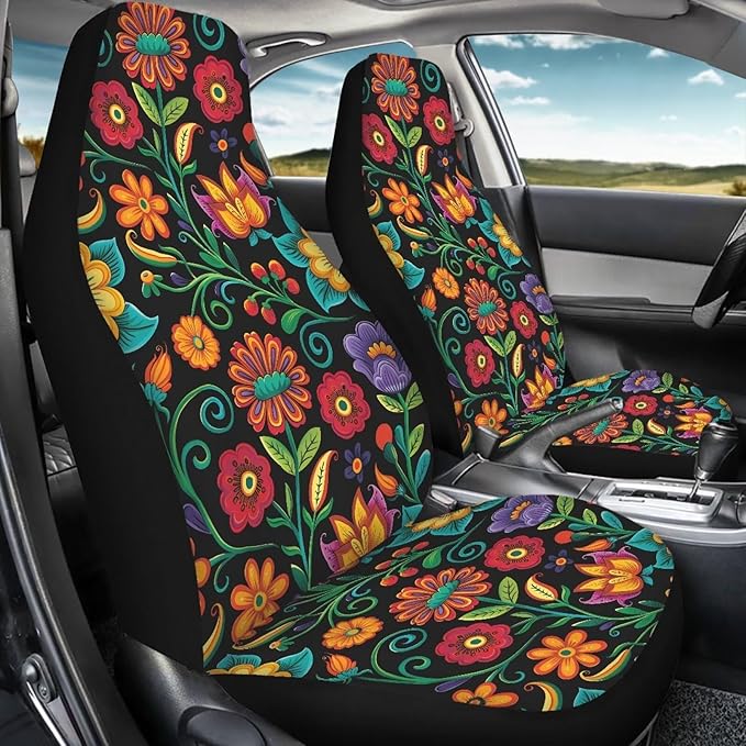 Wildflower Car Seat Covers Universal Front Car Seats Waterproof Anti-Slip Back Fabric Removable Automotive Accessories Suitable for Cars, SUV and Trucks