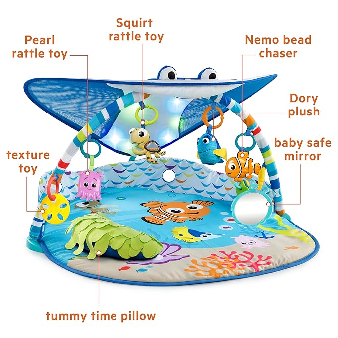 Bright Starts Disney Baby Finding Nemo Sea of Activities Jumper, Ages 6 Months + & Disney Baby Finding Nemo Mr. Ray Ocean Lights & Music Gym, Ages Newborn +