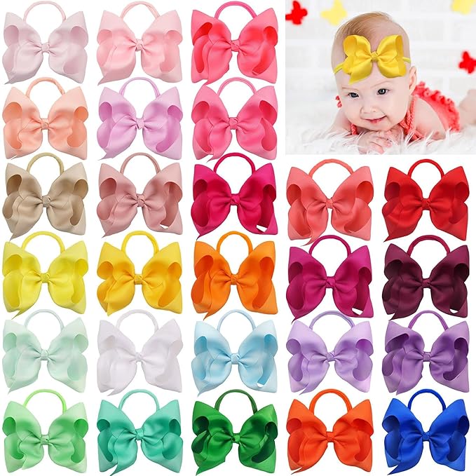 2Pcs 6 Inches Ribbon Baby Girls Headbands Infant Elastic Hairbands Large Cheer Bow Hair Band Accessories for Child Toddlers Girls (Light Purple)