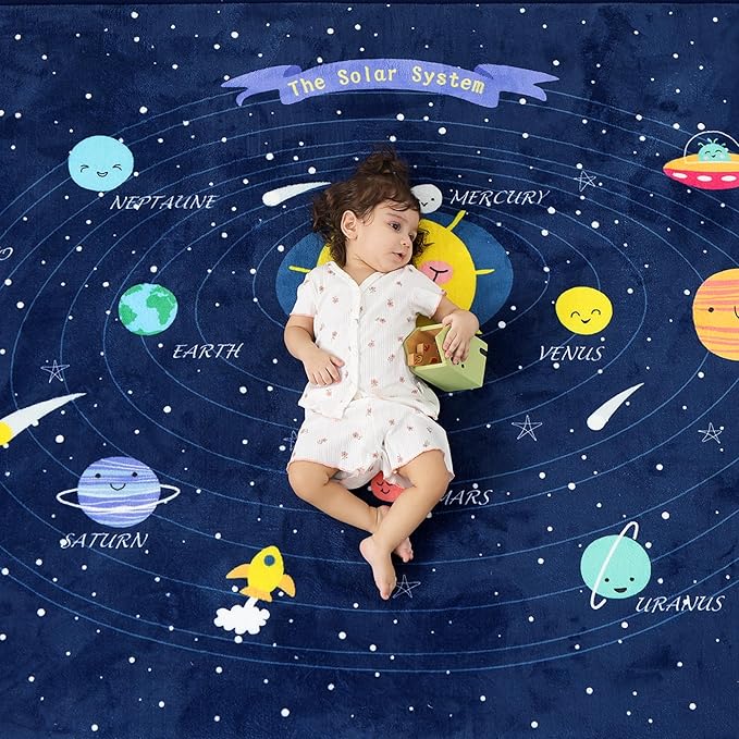 1.3" Thick Large Baby Floor Play Mat 79x118, Padded Memory Foam Play Mat, Non-Slip Plush Carpet Playmat for Nursery Playroom Classroom (Solar System)
