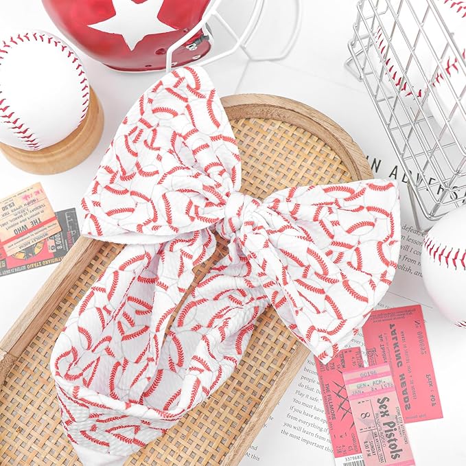 Baseball Hair Bow for Baby Girls Toddler Newborn Infant Headbands Softball Hair Accessories White Bows for Baseball Baby Outfits