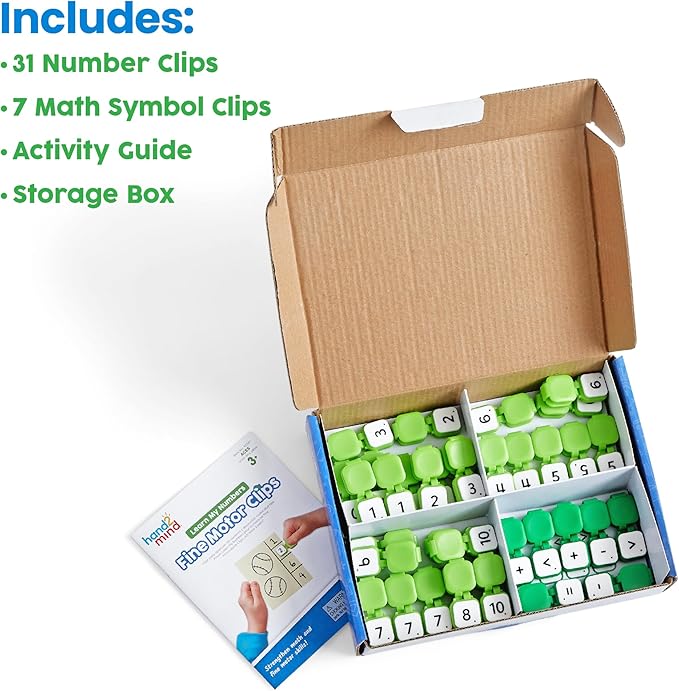 Hand2Mind Learn My Numbers Fine Motor Clips - Kids Clothespin Activities, Toddler Numbers & Counting, Preschool Learning Activities, Montessori Math