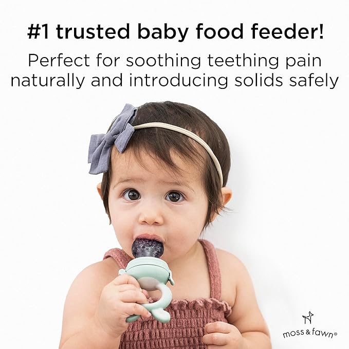 Moss and Fawn Forage Feeder - Baby Fruit Feeder, Frozen Breast Milk Popsicle Teether & Pacifier - BPA, PVC & Phthalate-Free - Fern