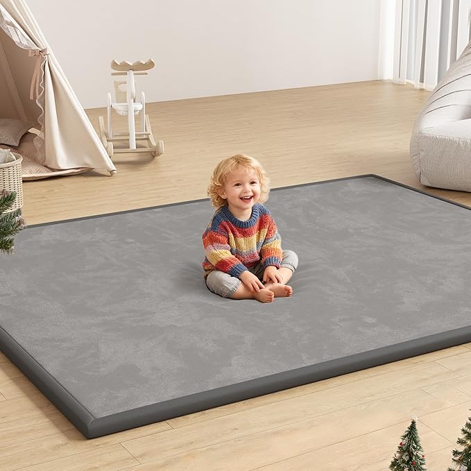 Floisdace Baby Play Mat for Floor, 1.3'' Thick Memory Foam Tummy Time Mat - Super Soft Coral Velvet Nursery Rug with Non-Slip Backing, Crawling Rug for Toddlers/Infants, Yoga & Tatami Use, 71''x 79''