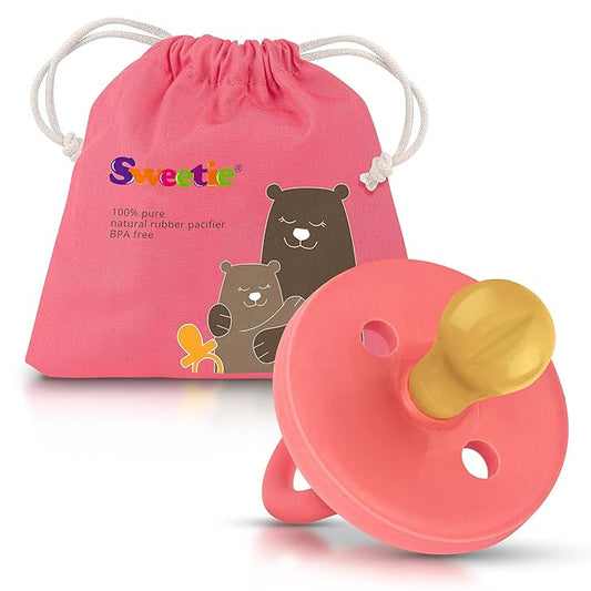 SWEETIE Rubber Pacifier Natural Rubber Pacifier Rounded Pink (Pink, 0-6 Month)