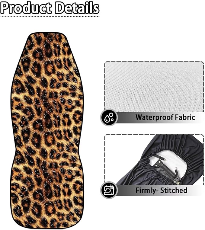 Leopard Car Front Seat Covers Waterproof Car Seat Cover Easy Installation Breathable Front Seat Cover Protection Interior Accessories Universal for Auto Truck Van SUV 2 Pcs