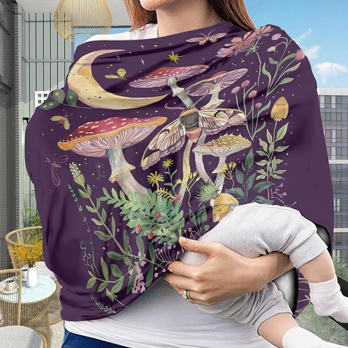 Youngerbaby Mushroom Nursing Cover Breastfeeding Soft Infant Carseat Canopy Stretchy Breathable Cover for Stroller High Chair Shopping Cart Canopies