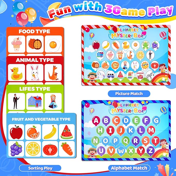 KMTJT Montessori Wooden Alphabet Mystery Box for 3 4 5 Year Olds - Tactile Sensory Educational Toys, Preschool Learning Letters & Phonics Game, Fine Motor Skills Gift for Boys Girls (26 Pcs)