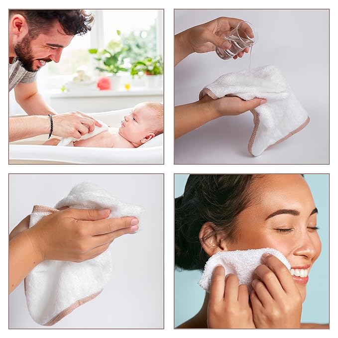 Soft Baby Washcloths Set - Absorbent Natural Baby Wash Cloth for Delicate Skin - 12"x12" Large Baby Bath Washcloths - Newborn Bath Face Towel (White)