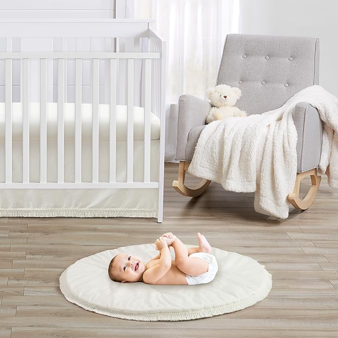 Sweet Jojo Designs Ivory Boho Diamond Boy Girl Baby Play Mat Tummy Time Activity Infant Playmat Playpen Tent Teepee Floor Off White Modern Bohemian Gender Neutral Farmhouse Shabby Chic Cotton Fringe