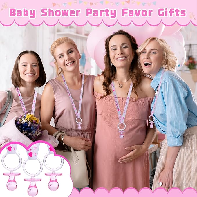 XINHUIDALSQ 36 Baby Shower Pacifiers Necklace, Acrylic Pacifier Necklace for Baby Shower Girls Boys Party Favors Charm/Gender Reveal Party Table Scatter/Game Props(Pink)