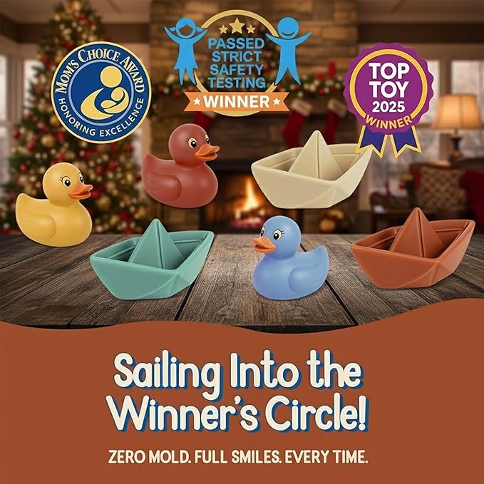 Bath Toys for Toddlers 1-3, Soft & Textured Montessori Baby Toys 6-12 Months, Floating Boat & Spraying Duck Bathtub Set, Sensory Water Play for Boys & Girls