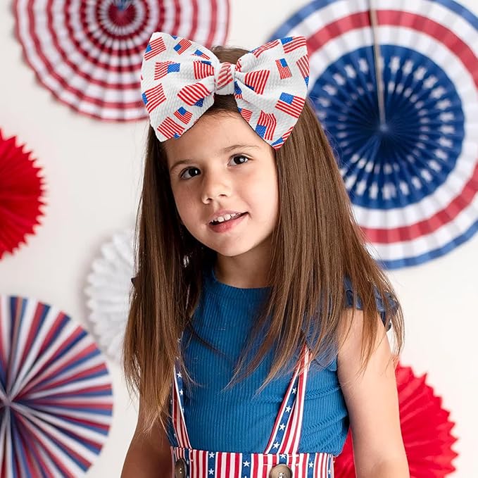 4th of July Hair Bows Girls Patriotic Headband Baby Girl Cheer Bows Wide Headbands for Toddler Red Blue Star Hair Accessories Infant