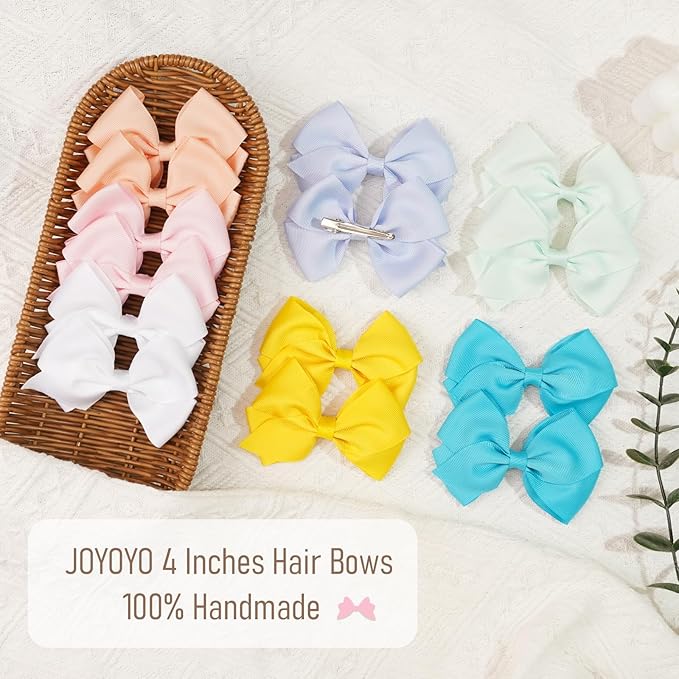 4 inch Hair Bows for Girls in Pairs, 40 Colors Grosgrain Ribbon Bow with Alligator Hair Clips for Baby Girls Toddlers and schoolgirls.