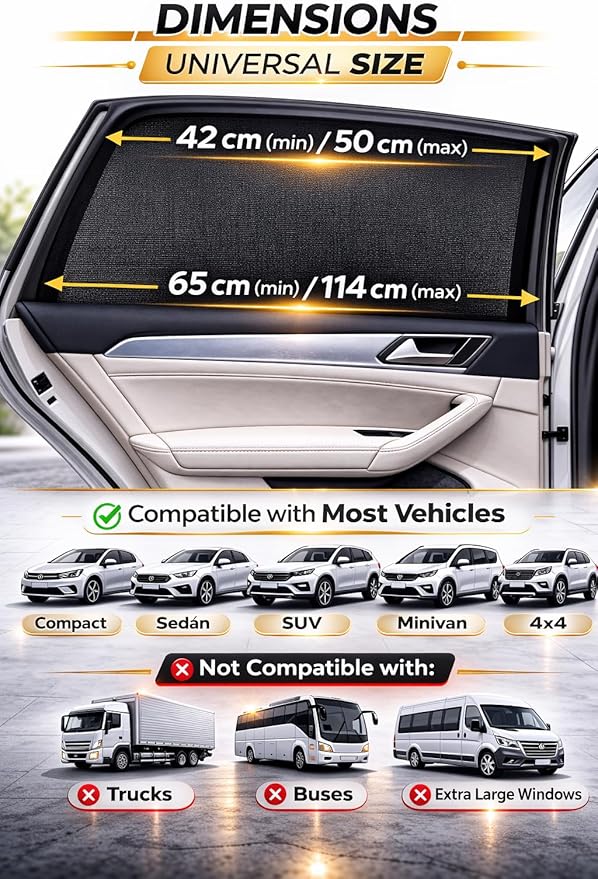Baby Car Sun Shade for Rear Windows - 2 Pieces, Side Car Sunscreen, UV Protection for Babies and Children, Universal Fit and Easy Installation