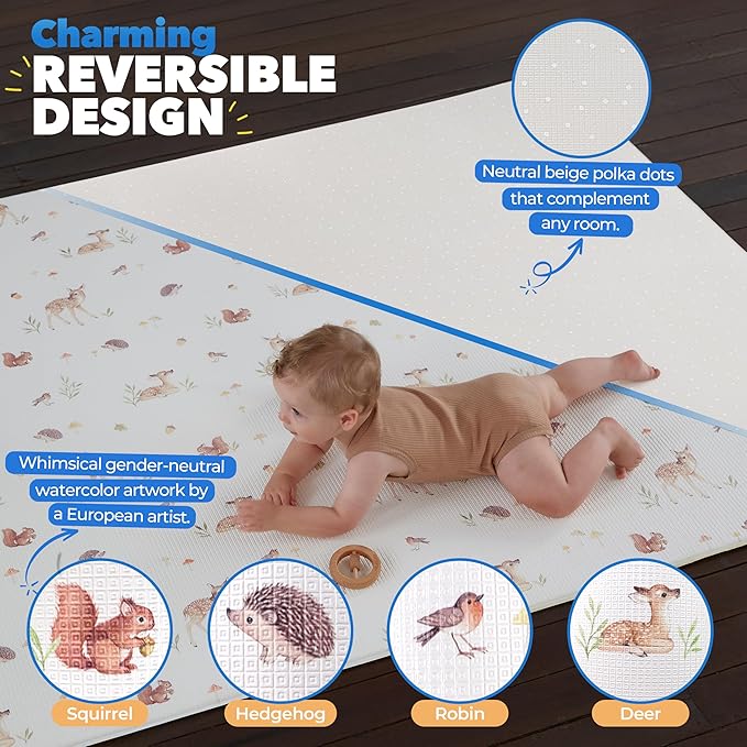 Bubzi Co Non Toxic Large Baby Play Mat for Floor, Padded Tummy Time Mat for Babies Learning to Walk or Crawl, Thick Foam Nursery Playroom Rug 0 6 12 Months