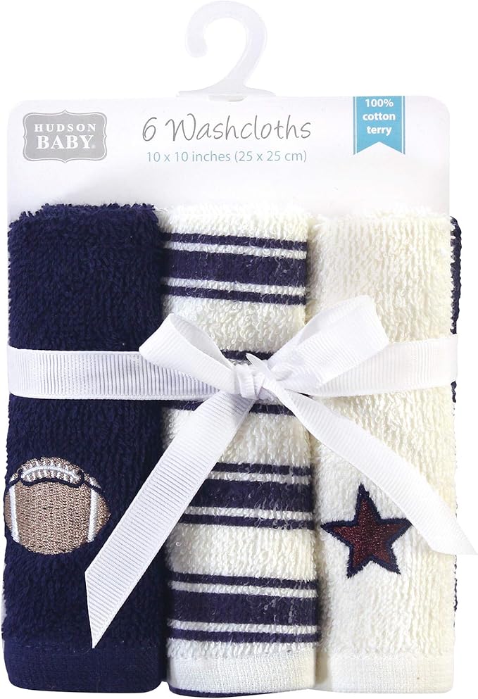Hudson Baby Unisex Baby Super Soft Cotton Washcloths, Football, One Size