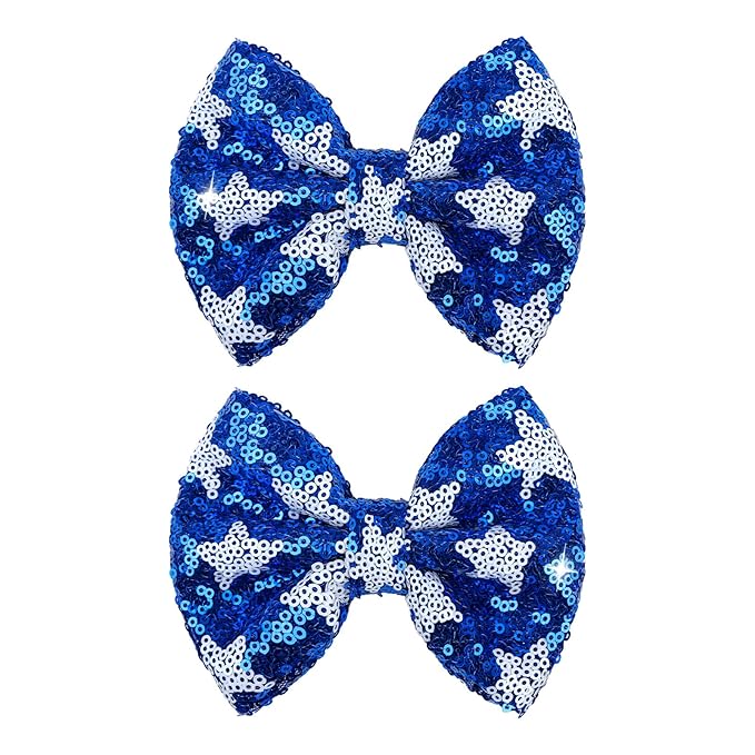 4th of July Hair Bows Clips Sparkly Cheer Sequins Bow Alligator Clips Hair Barrettes Kids Patriotic Bows for Girls Hair Accessories Star 2 Pcs