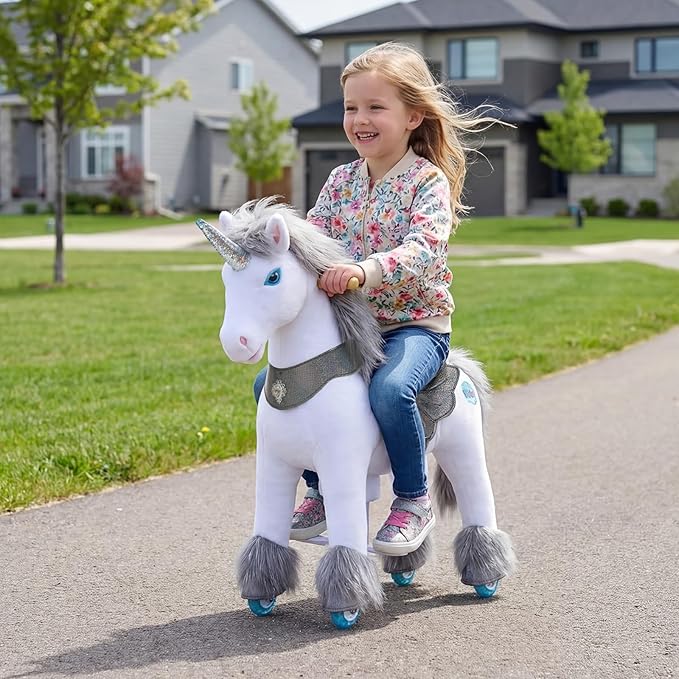 PonyCycle Grey Pony Ride on Horse Unicorn Advanced Model Y Riding Unicorn Ponies Toy (28.7" Height for Kids Ages 3–4) Riding Pony with Wheels, Realistic Birthday Gift for Kids Pony Ride Y356