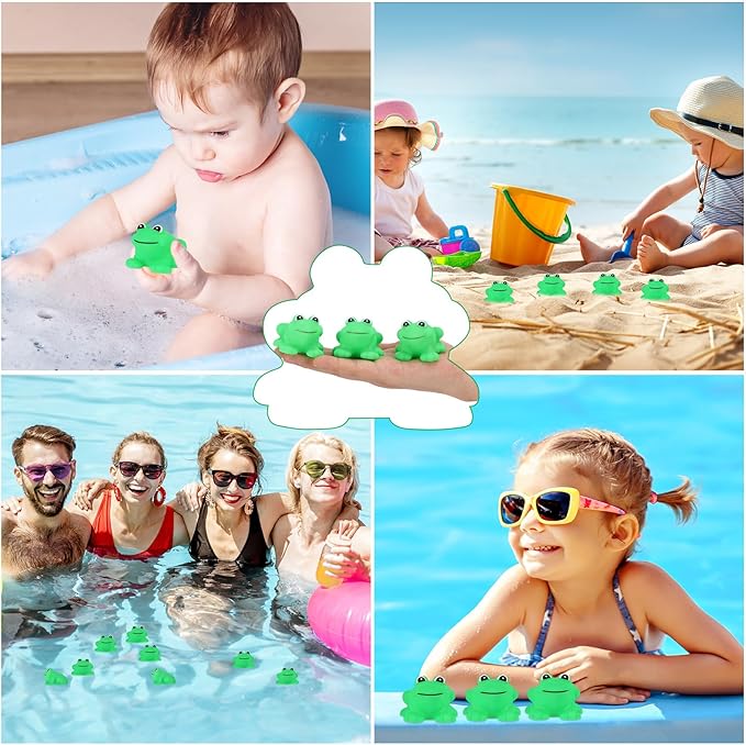 50 Pcs Rubber Frogs Squeak and Floating Green Frog Bath Toys Swimming Bathtub Shower Frog Toys Miniature Frogs for Boys and Girls Baby Shower Birthday Gifts