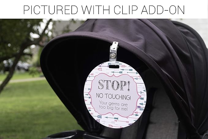 Three Little Tots Two Pack - Pink Arrow No Touhing Baby Car Seat and Stroller Signs - CPSIA Safety Tested