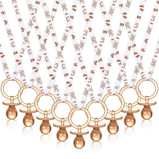 Geiserailie 36 Pcs Baby Shower Pacifiers Necklace Acrylic Pacifiers Necklace Charm Party Favors for Girls Boys Baby Shower Party Decorations Table Scatter(Brown White)