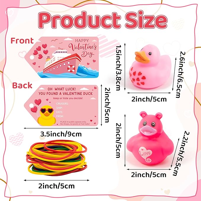 H1vojoxo Valentine’s Day Rubber Ducks - 30 Set Valentine's Day Rubber Ducks for Cruise Valentines Party Favor Duckies Cruise Duck Tags Kits for Pool Bath Toy Goodie Bag Fillers Classroom Exchange Gift
