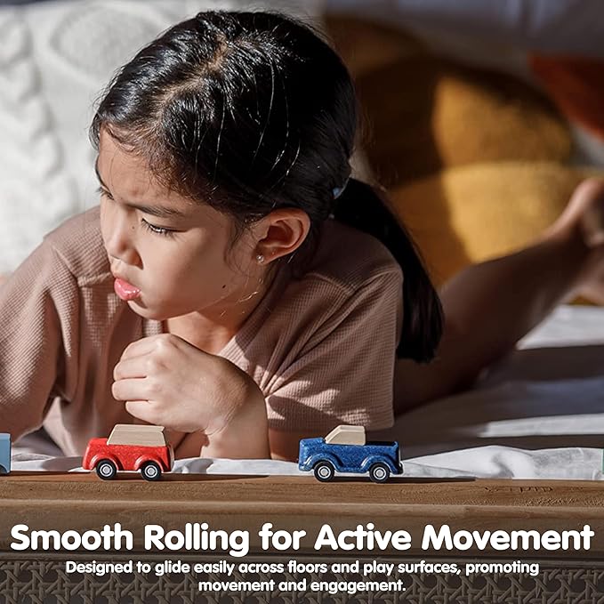PlanToys® Blue Truck Wooden Montessori Vehicle Toy | Early Movement, Imagination and Practical Life Exploration | Eco Friendly Truck for Indoor and Outdoor Play