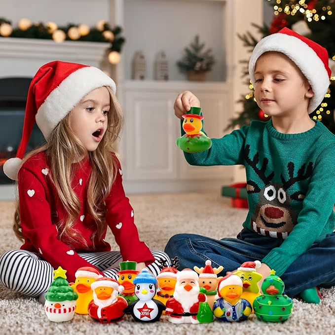 30 Pack Christmas Rubber Ducks-2.3 Inch Bulk Floater Ducks for Ducking Assortment Rubber Duckies for Kids Baby Bath Toys,Birthday Gifts Party Favors Summer Beach Pool Activity Toys