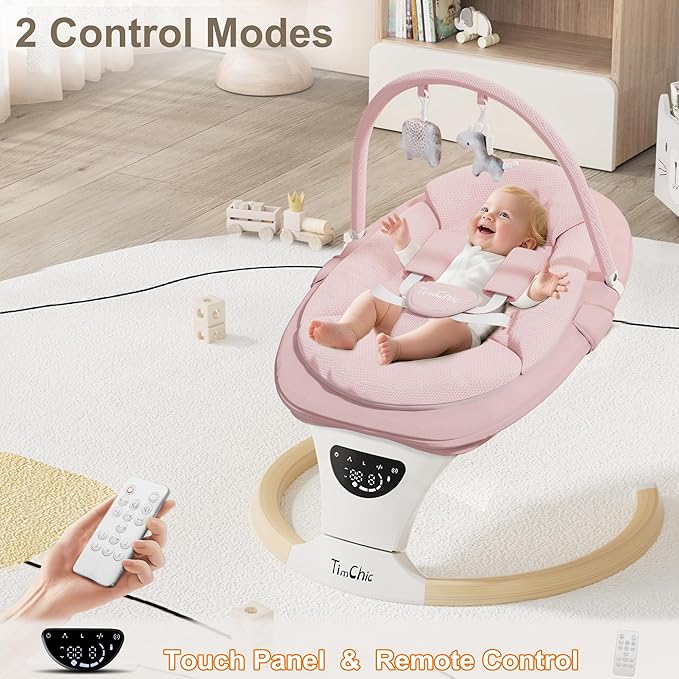 Baby Swings for Infants, Portable Infant Swing with 5-Speeds, 3-Adjustable Height, 3 Timer & 12 Lullabies, Mutil-Function Electric Swing for Baby, Indoor & Outdoor Use (Pink)