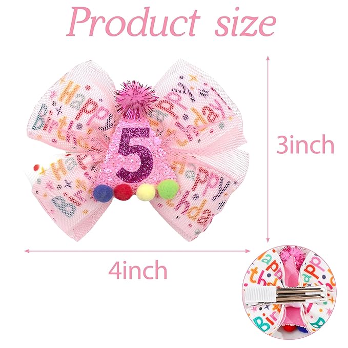Sprinkle Confetti Hair Bow - First Birthday Pink Party Decoration for Baby Girls, Ice Cream Theme Birthday (5th Girls Hair Bow)