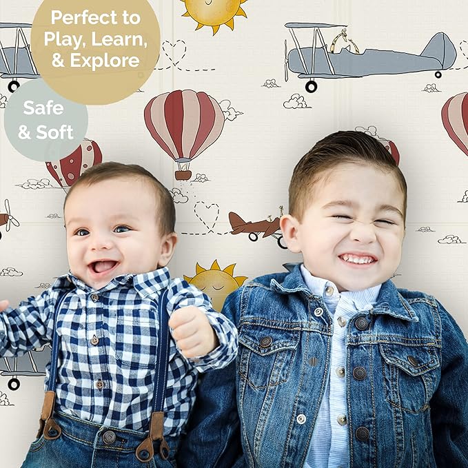 JumpOff Jo Foldable Foam Play Mat – Large Waterproof Baby & Toddler Activity Floor Mat, Double-Sided 70 x 59 Inch Play Surface