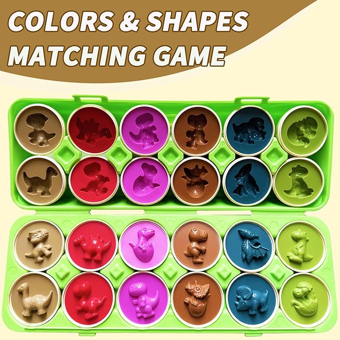 WEEJOYGAM Dinosaur Matching Eggs, Easter Eggs Toys for Toddlers 1-3, Dino Shape Sorter Fine Motor Skill Puzzle Educational Montessori Toys for 1 2 3 Year Old Preschool Baby Easter Basket Stuffers Gift