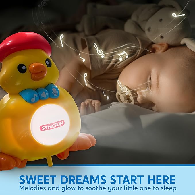 SYNCFUN Musical Duck Toy with 2 Baby Ducks, Crawling Tummy Time Toy with Light & Music, Early Learning Education, Birthday Gift for Boys Girls Aged 6+ Months, Easter Gift