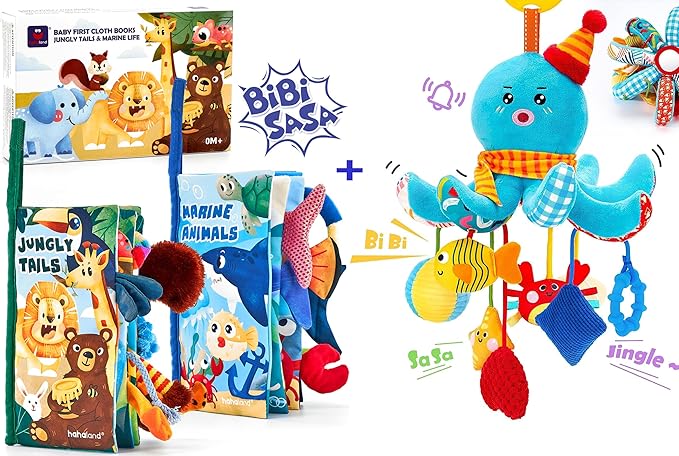 hahaland Baby Books 2 PCS and Baby Hanging Octopus Sensory Toy