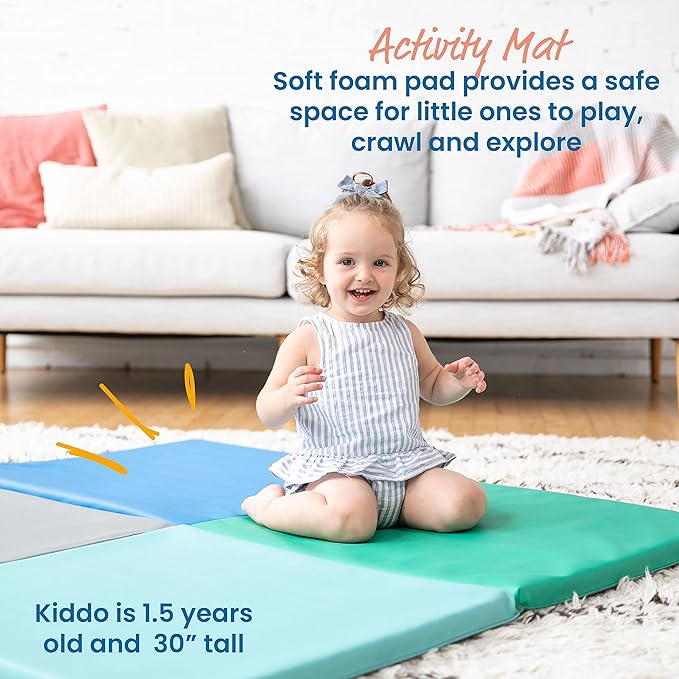 ECR4Kids SoftZone Quad Fold-N-Go Activity Mat, Folding Playmat, Contemporary