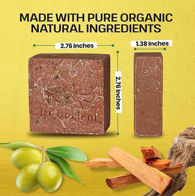 Dr.Ancient Sandalwood Soap Bar, Organic Soap Bars Handcrafted the Traditional Way, Natural Chemical-Free, Vegan, Used for Face Wash, Body Wash, and Hand Cleansing, Moisturizing, Nourishing Care