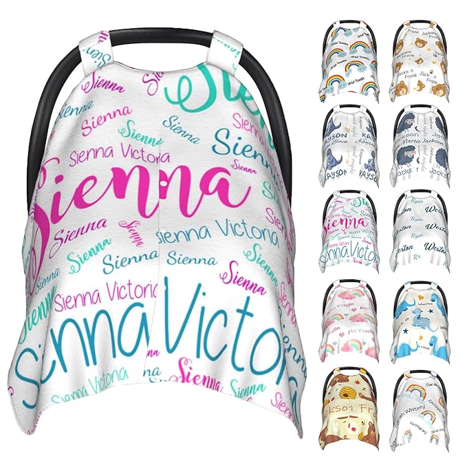 Personalized Baby Car Seat Cover Canopy with Name for Girls Boys Custom Baby Carrier Covers