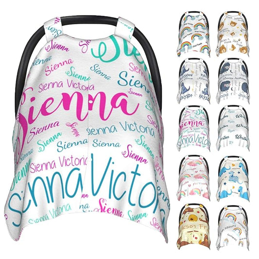 Personalized Baby Car Seat Cover Canopy with Name for Girls Boys Custom Baby Carrier Covers